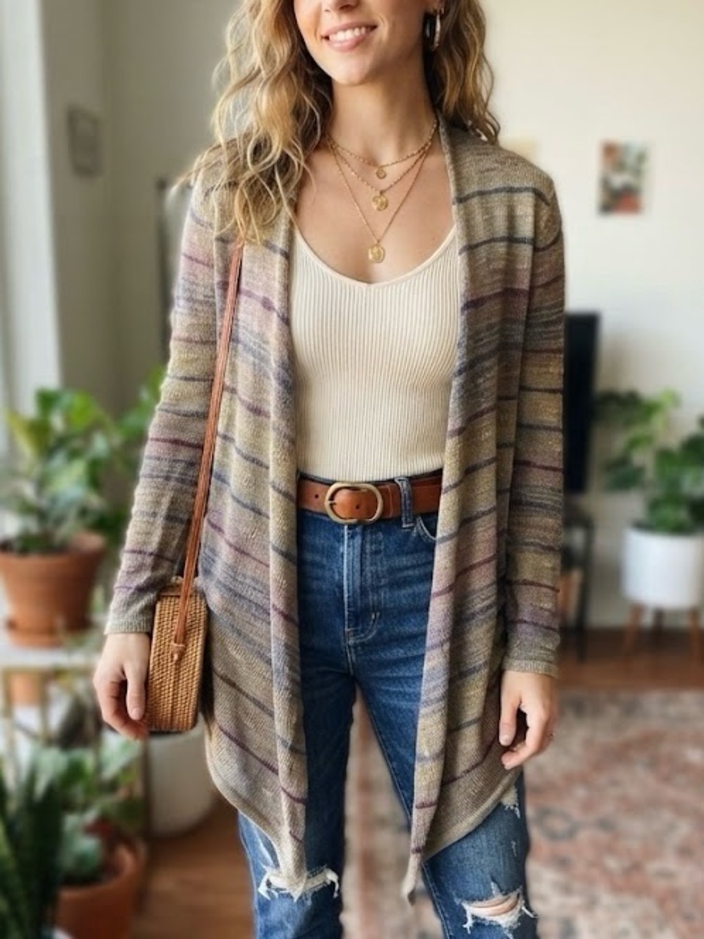 Peruvian Connection 100% Pima Cotton Knit Open Front Cardigan Boho Artisan Earth